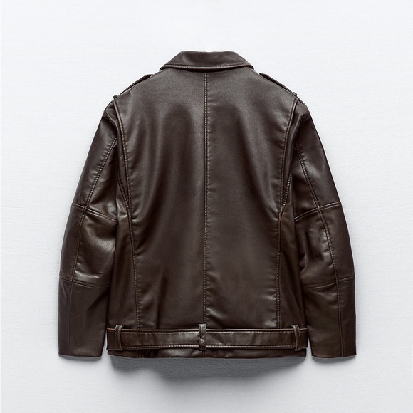 ZARA WASHED FAUX LEATHER OVERSIZED BIKER JACKET - Picture 10 of 14